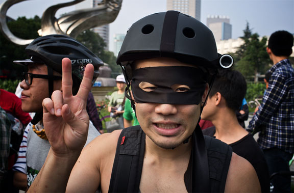 Costumed Chengdu cyclist