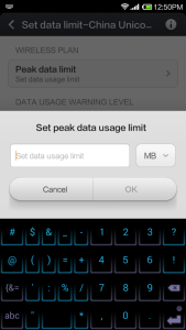 Set peak data usage limit